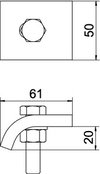Klemmwinkel mit Sechskantschr., h = 20 mm 60x50, St, FT