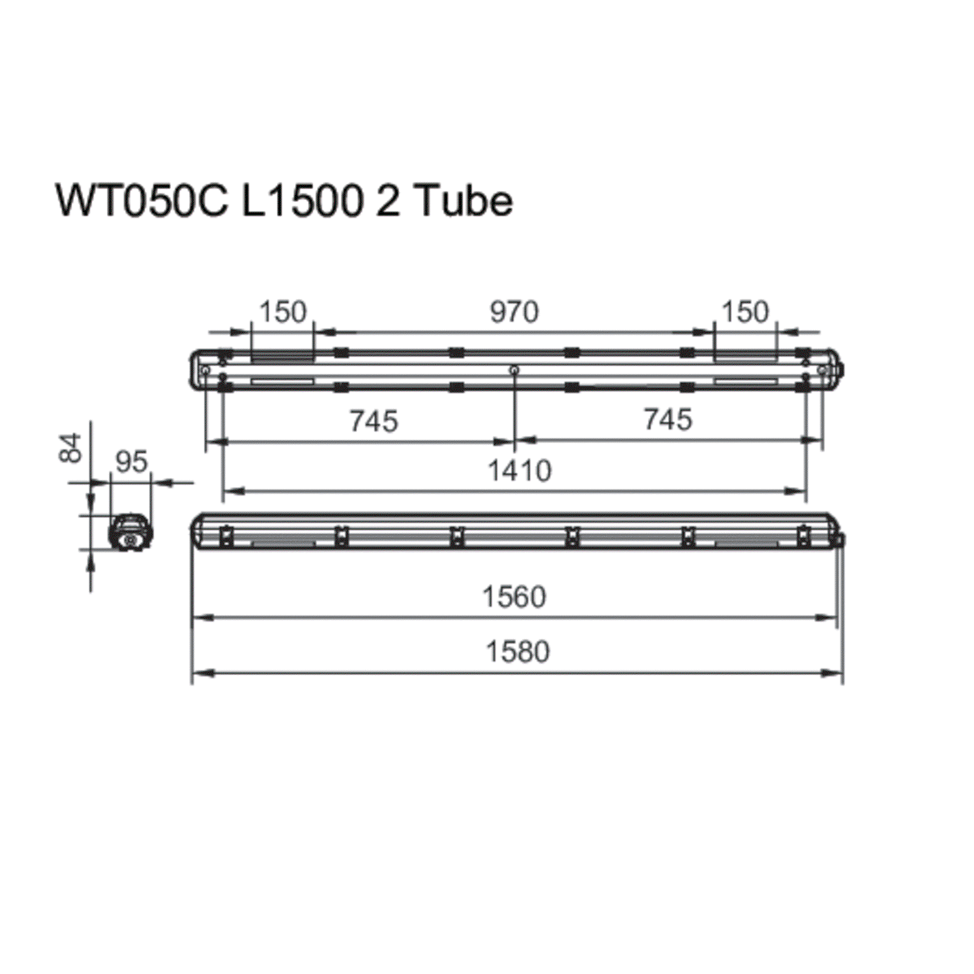 Ledinaire Feuchtraumleuchte Leergehäuse WT050C für T8 LED-Röhren, L1500 mm, IP65, IK08 – Bild 5 von 5