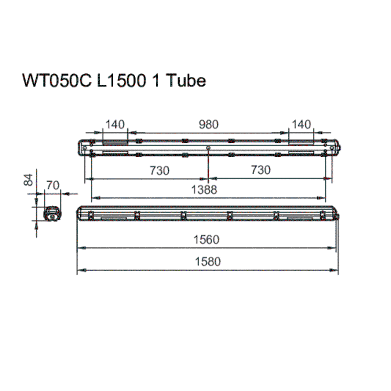 Ledinaire Feuchtraumleuchte Leergehäuse WT050C für T8 LED-Röhren, L1500 mm, IP65, IK08 – Bild 5 von 5