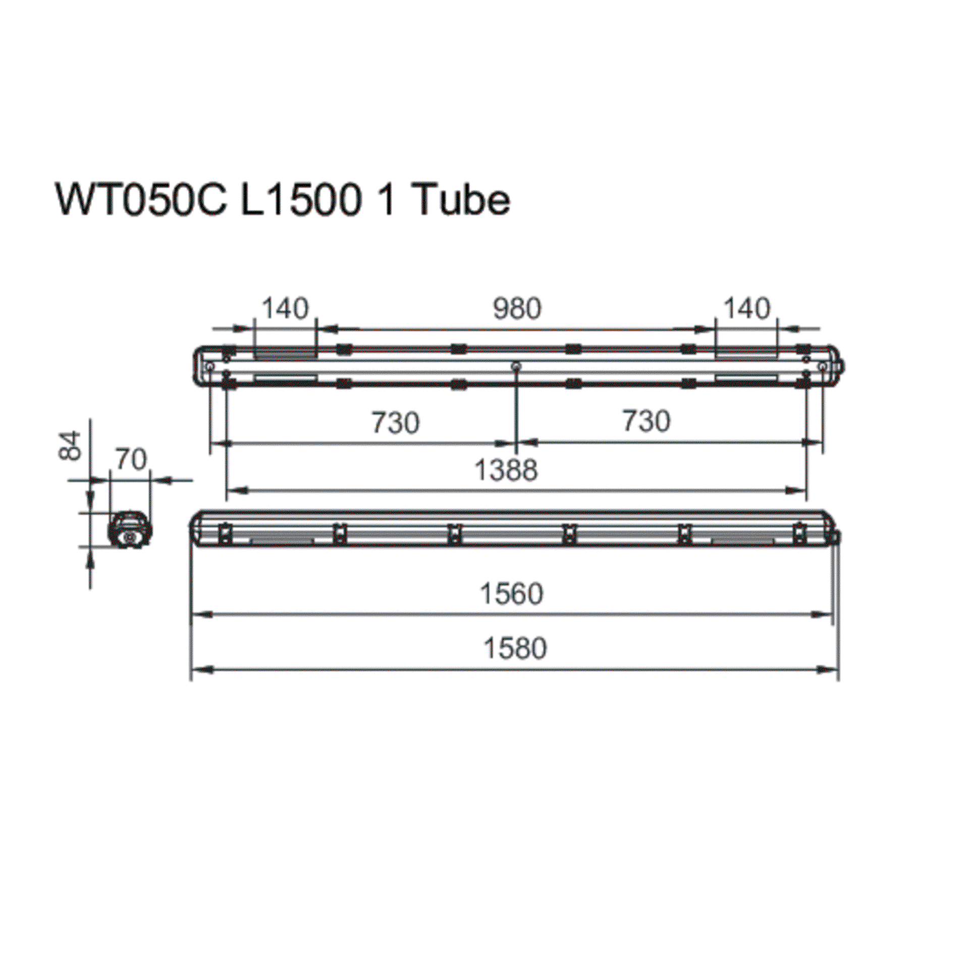 Ledinaire Feuchtraumleuchte Leergehäuse WT050C für T8 LED-Röhren, L1500 mm, IP65, IK08 – Bild 5 von 5