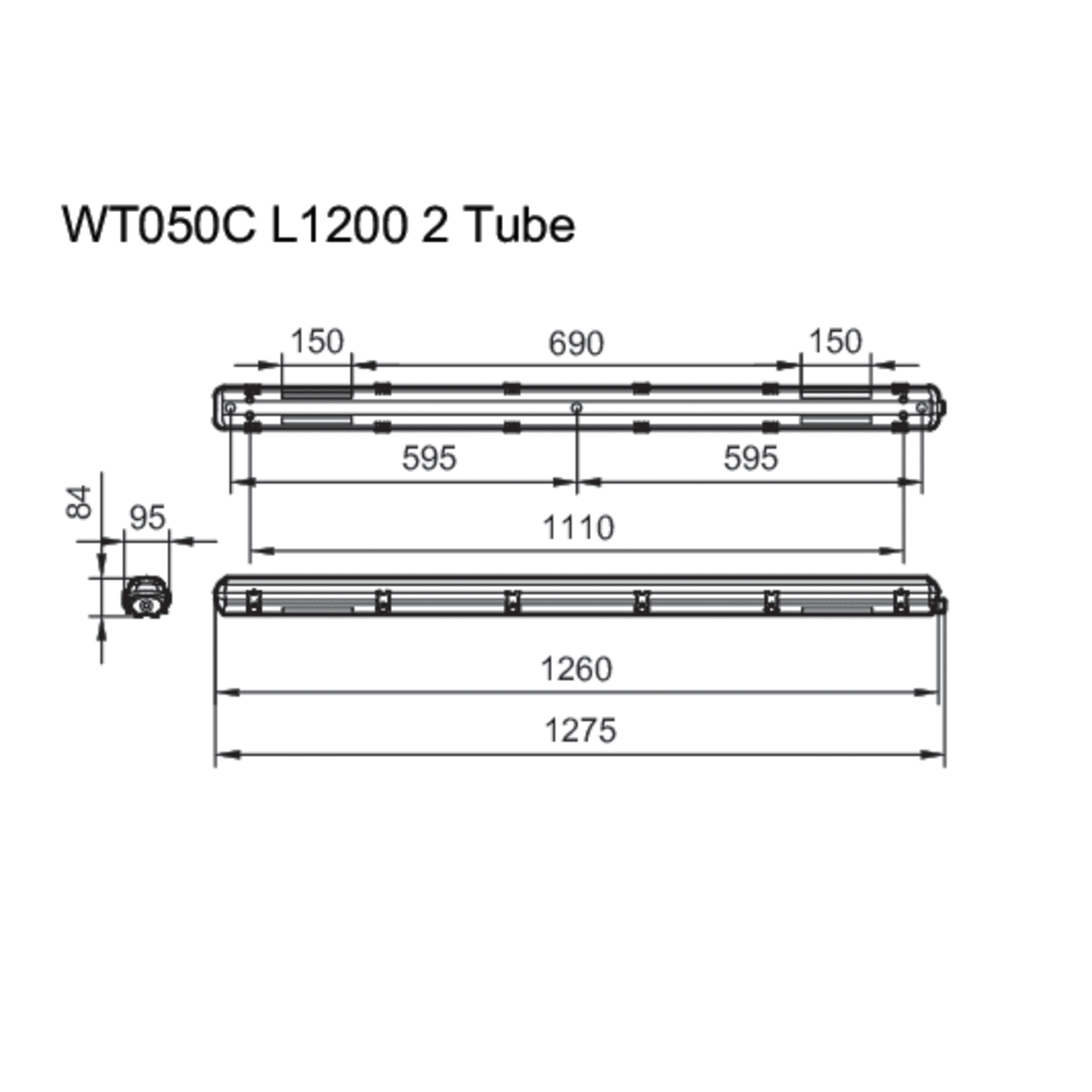 Ledinaire Feuchtraumleuchte Leergehäuse WT050C für T8 LED-Röhren, L1200 mm, IP65, IK08