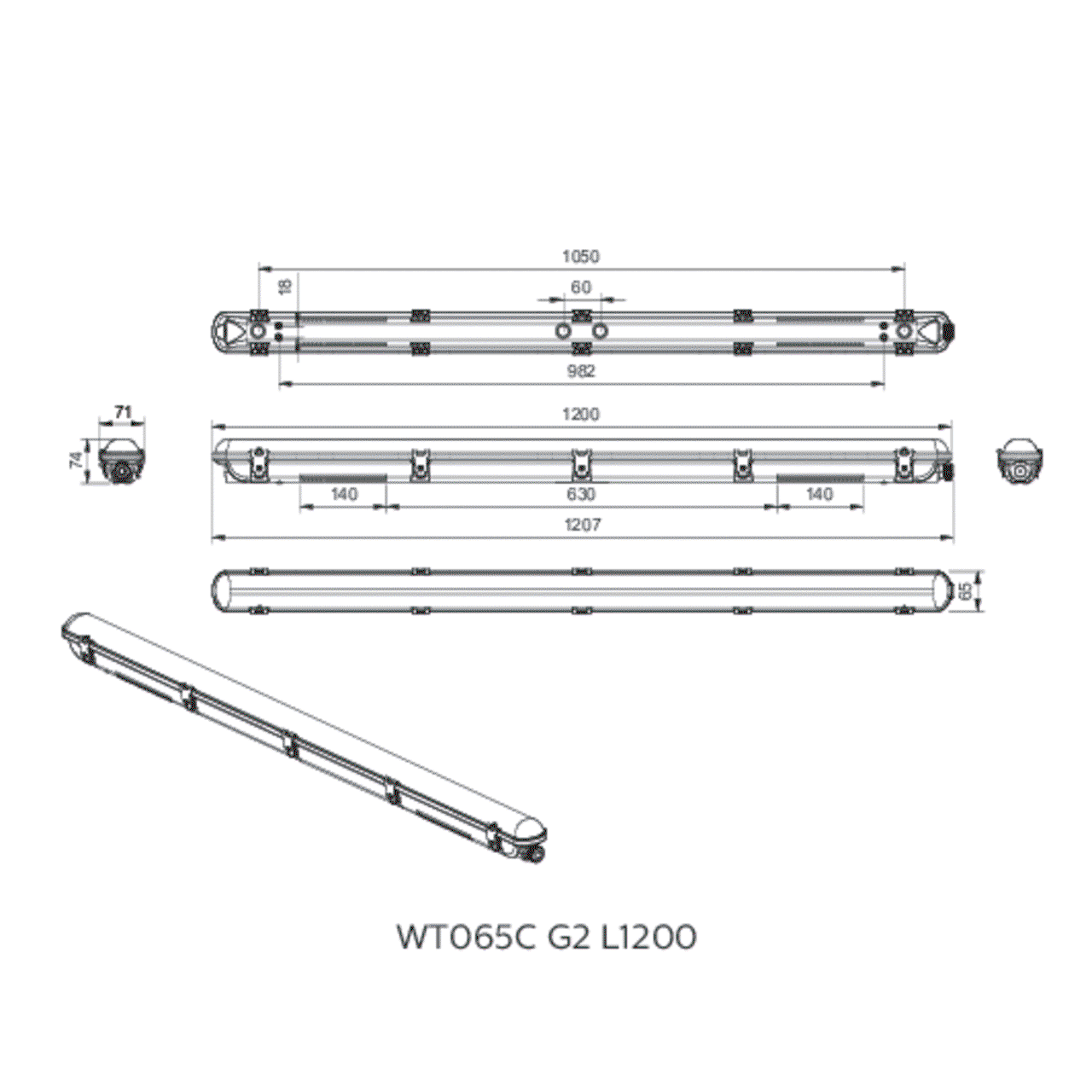 Ledinaire Feuchtraumleuchte WT065C klassisch, All-in, 42 W, 23 W, L1200 mm, 2900 lm, 4800 lm, 4000 K, Symmetrisch, Opal, IP65, IK08, TW1-ready – Bild 10 von 10