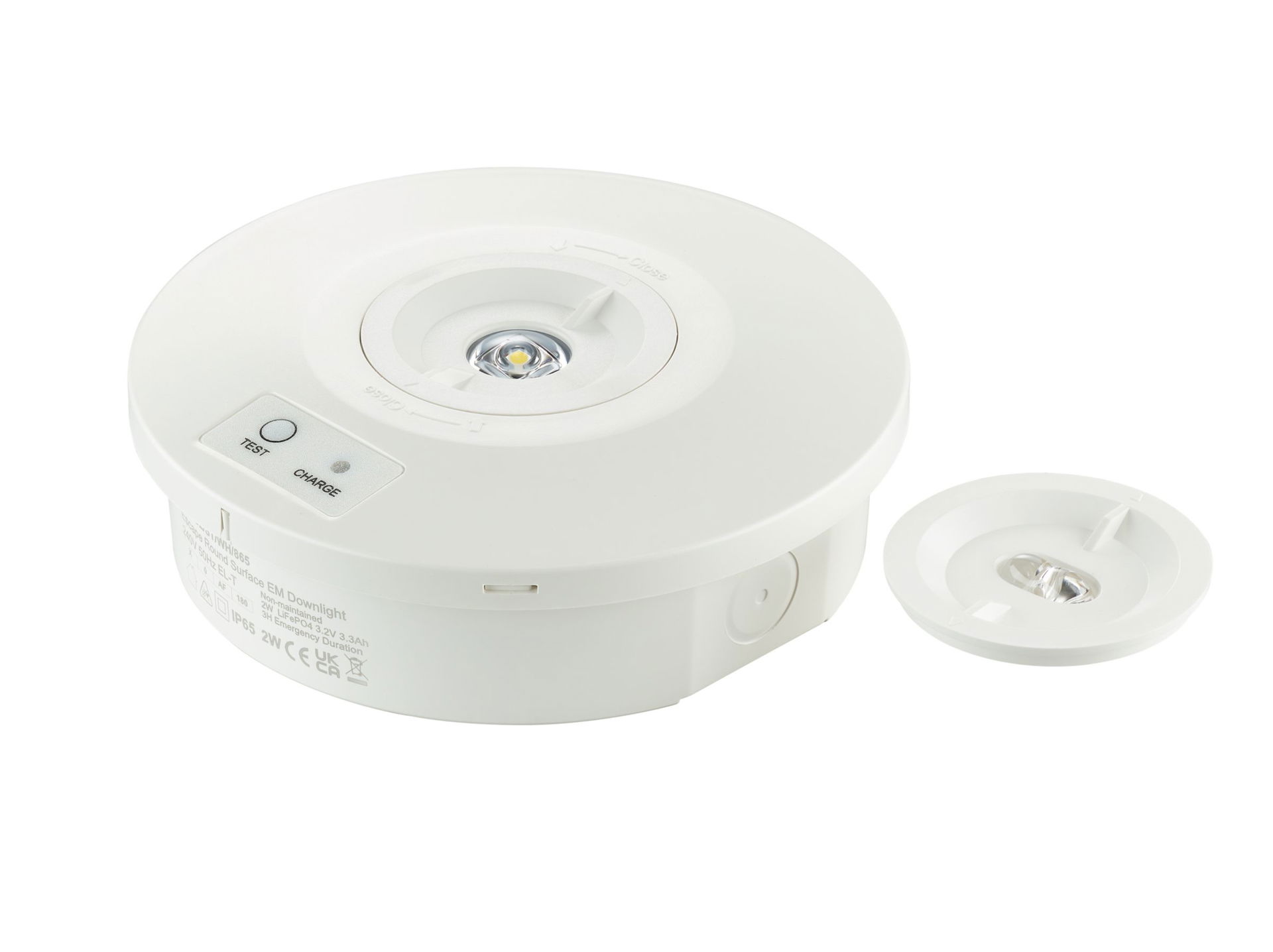 Notfall-Anbaudownlight, 2 W, 2 W, D155mm  H46 mm, 273 lm, 6500 K, IP65, ELP3h