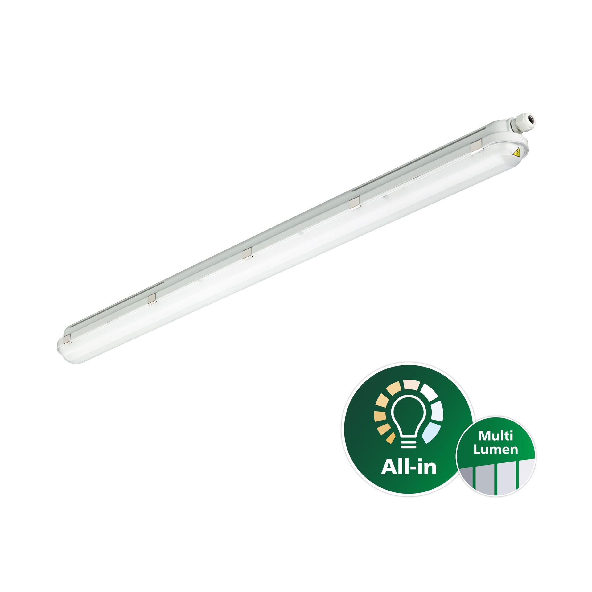 CoreLine waterproof gen3, All-in, 28.5 W, 16.6 W, L1200 mm, 2700 lm, 3300 lm, 3900 lm, 4600 lm, 6500 K, Symmetrisch, Klar, IP66, IK08, EL-ready