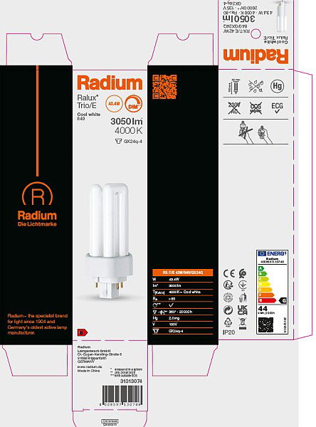 Kompaktleuchtstofflampe Ralux® Trio/E , RX-T/E 42W/840/GX24Q – Bild 10 von 11