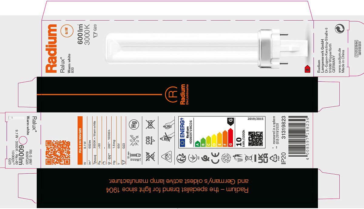 Kompaktleuchtstofflampe Ralux® , RX-S 9W/830/G23 – Bild 9 von 9