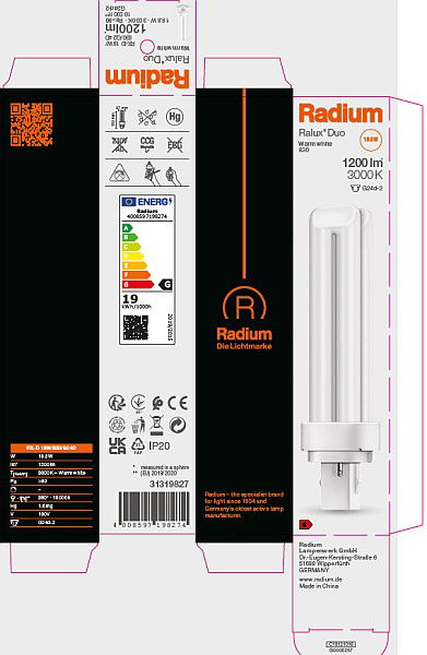 Kompaktleuchtstofflampe Ralux® Duo , RX-D 18W/830/G24D – Bild 10 von 10