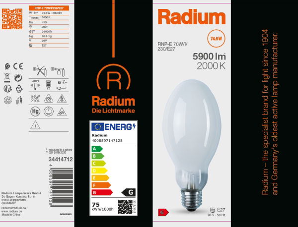 Natriumdampf-Hochdrucklampe , RNP-E 70W/I/230/E27 – Bild 9 von 9
