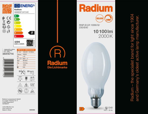 Natriumdampf-Hochdrucklampe , RNP-E/LR 100W/S/230/E40 – Bild 9 von 9