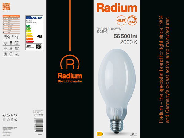 Natriumdampf-Hochdrucklampe , RNP-E/LR 400W/S/230/E40 – Bild 9 von 10