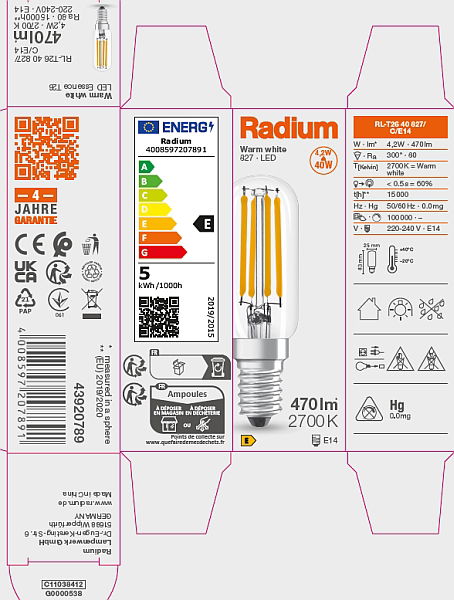 LED-Röhrenlampe, RL-T26 40 827/C/E14 – Bild 9 von 10