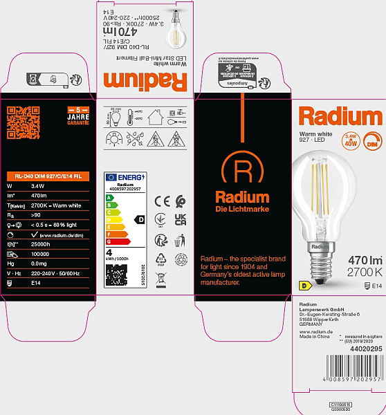 LED Star Tropfenform, Filament, RL-D40 DIM 927/C/E14 FIL – Bild 9 von 10