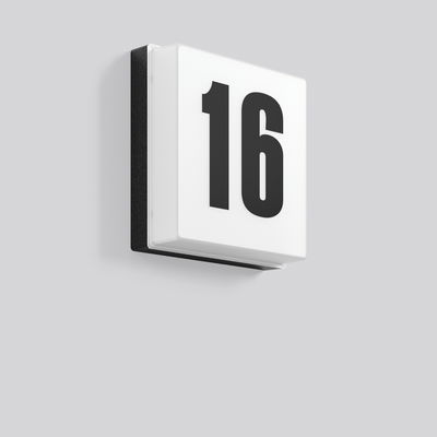 Die superflache Hausnummernleuchte, 4,6 W, 230 lm, 840, schwarz, on/off, Hausnummernleuchten, L 226 B 226 H 70, Kunststoff (PMMA) opal