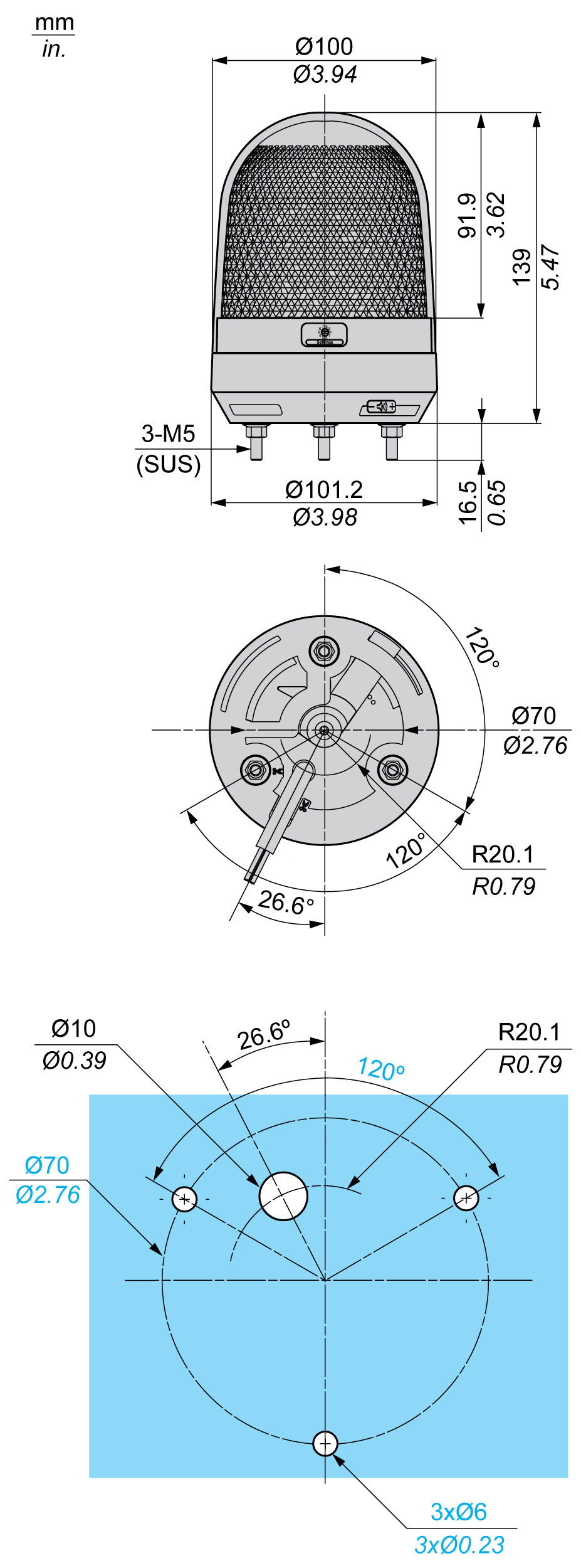 Drehspiegelleuchte, Harmony XVR, 100mm, grün, integrierte LEDs, mit Buzzer, 12-24V DC