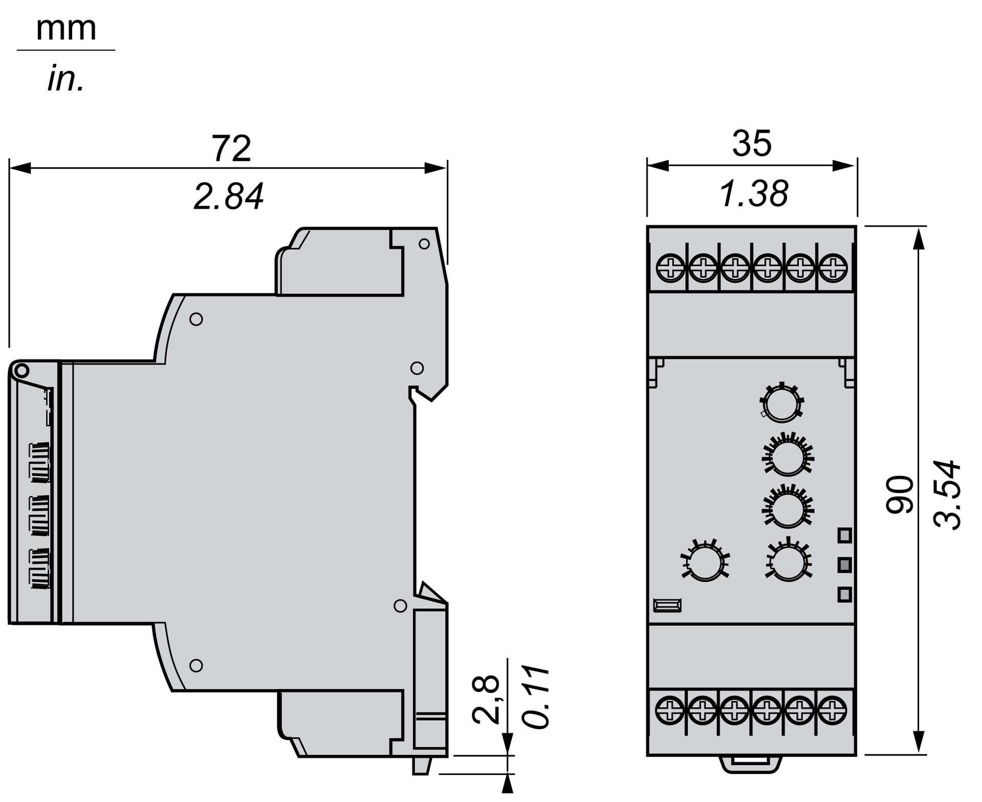 Spannungswächter, Über-/Unterspannung Phase-Phase-Neutral, 114-329 VAC, 2 W
