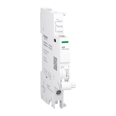 Hilfskontakt, Acti9, iOF, 2mA bis 100mA, 24VAC bis 250VAC, 24VDC bis 220VDC, Anschluss unten