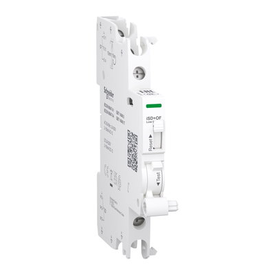 Hilfskontakt, Fernmeldeschalter, Acti9, iSD+OF, 2mA bis 100mA, 24VAC bis 250VAC, 24VDC bis 220VDC, Anschluss oben und unten