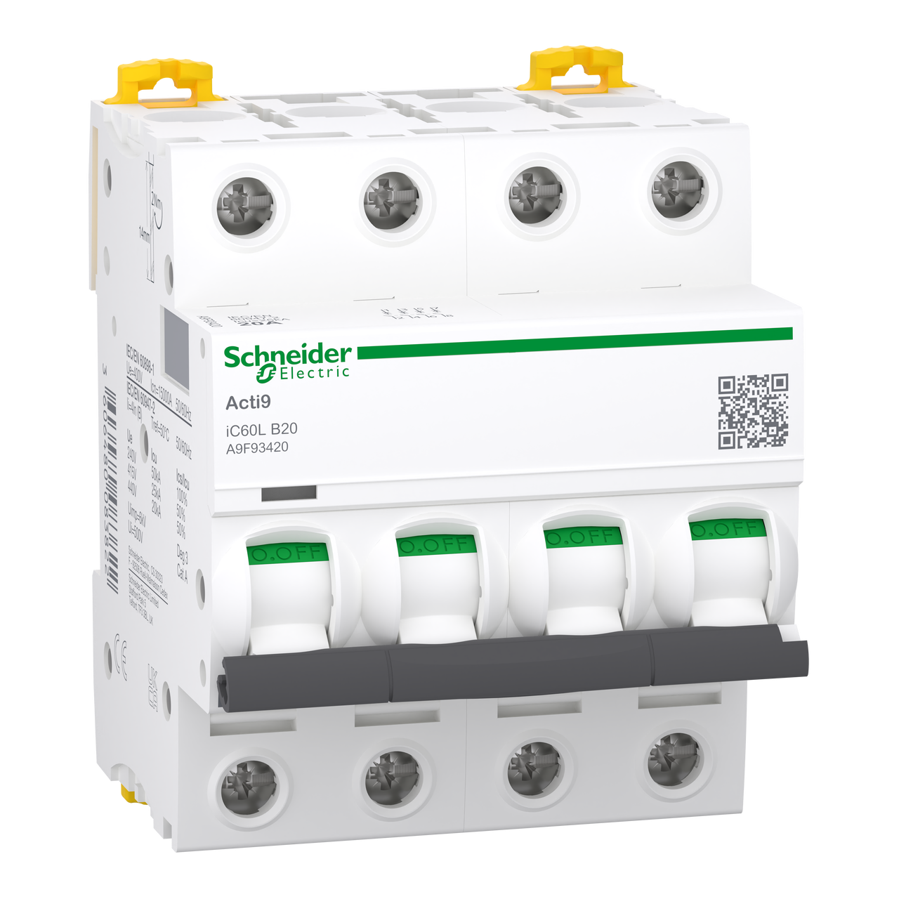 Leitungsschutzschalter iC60L, 4P, 20A, B-Charakteristik, 25kA