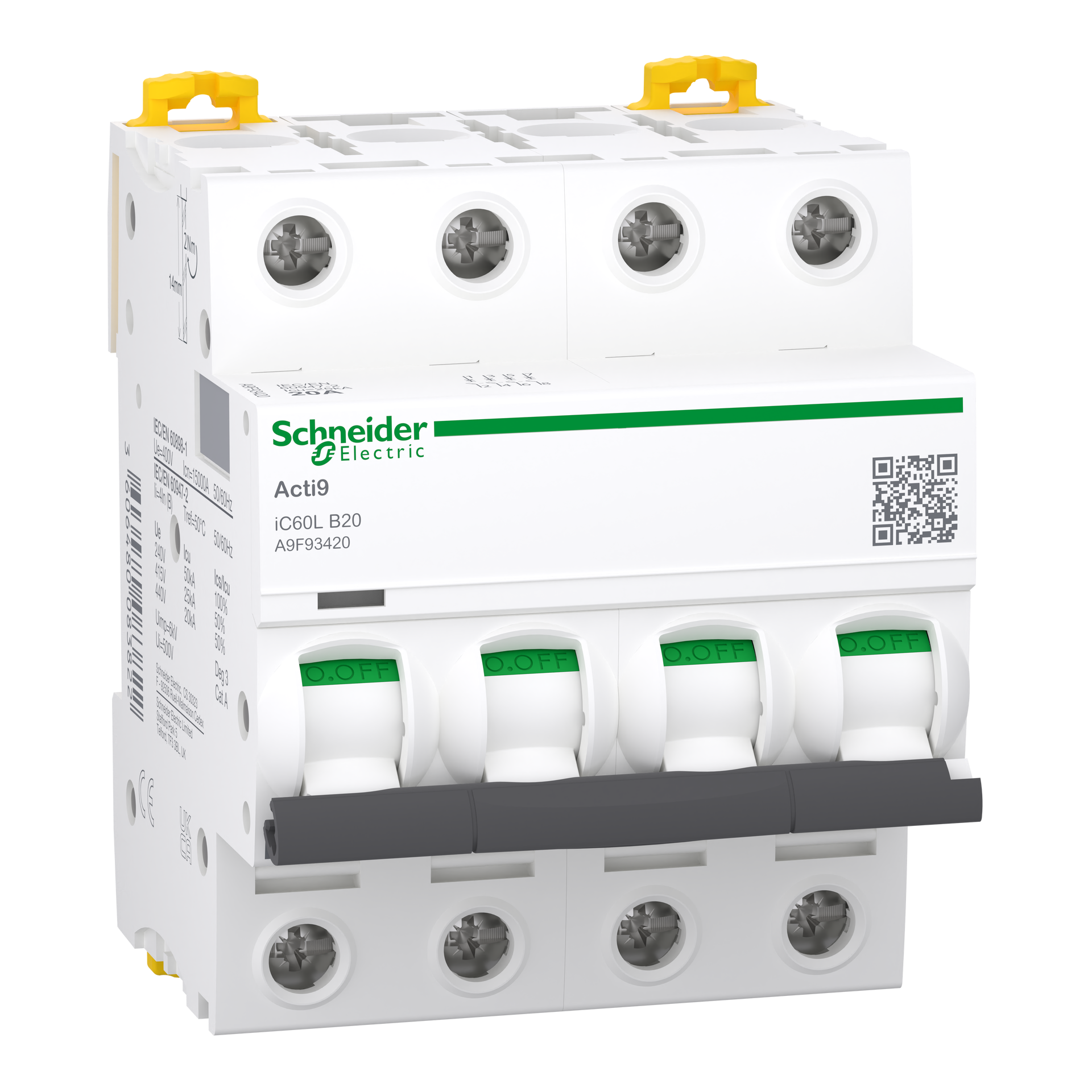 Leitungsschutzschalter iC60L, 4P, 20A, B-Charakteristik, 25kA