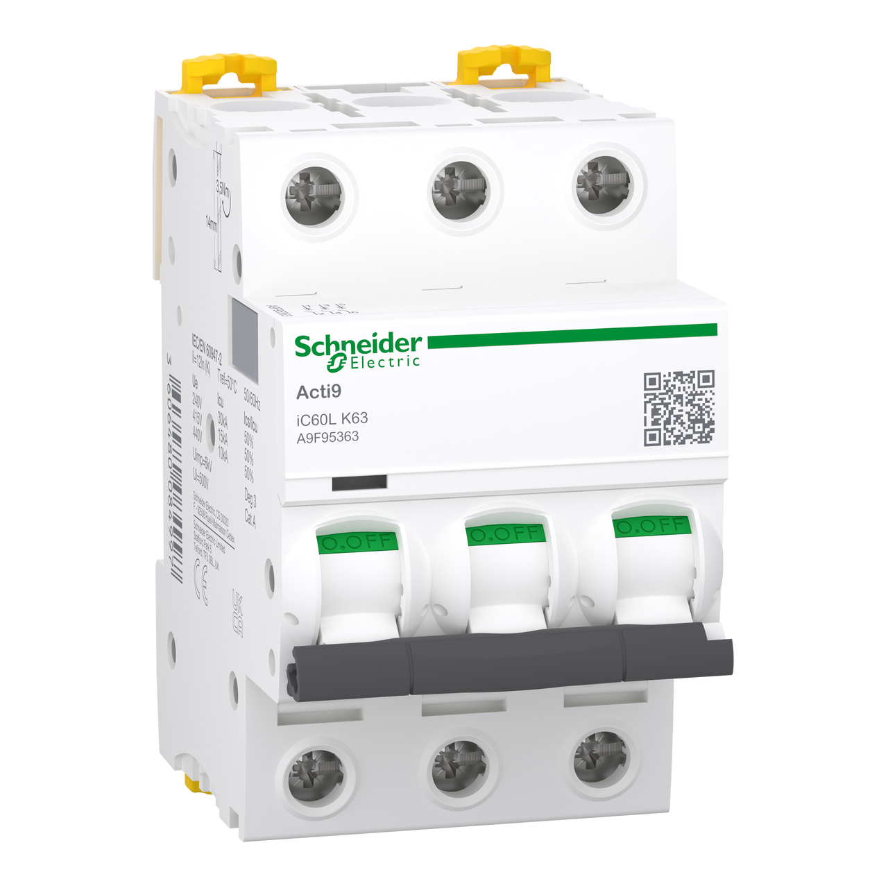 Leitungsschutzschalter iC60L, 3P, 63A, K-Charakteristik, 15kA