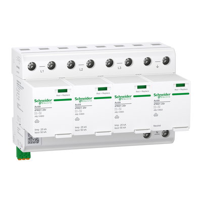 Kombiableiter, Acti9 iPRD1 25r, Typ 1+2, Schutzmodule steckbar, 3P+N, Iimp 25kA, FM-Kontakt