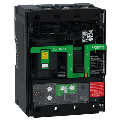 Kompaktleistungsschalter mit Differenzstromschutz ComPacT NSXm mit MicroLogic 4.1 VIGI 100A 3P 36kA/415V Sammelschiene