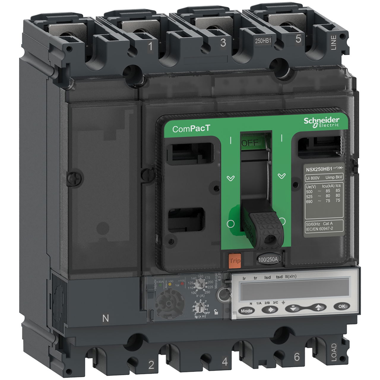 Kompaktleistungsschalter ComPacT NSX250R mit Micrologic 6.2 E 4P4D 160A, 200kA/415V AC