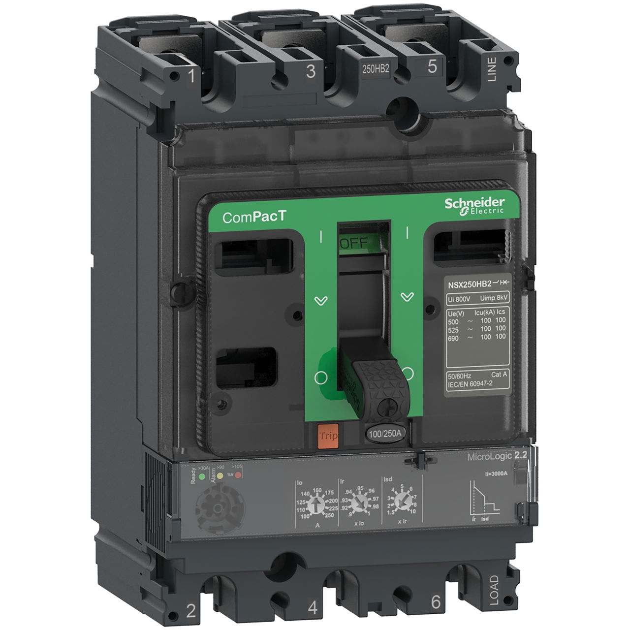 Kompaktleistungsschalter ComPacT NSX250R mit Micrologic 2.2 3P3D 160 A, 200kA/415V AC