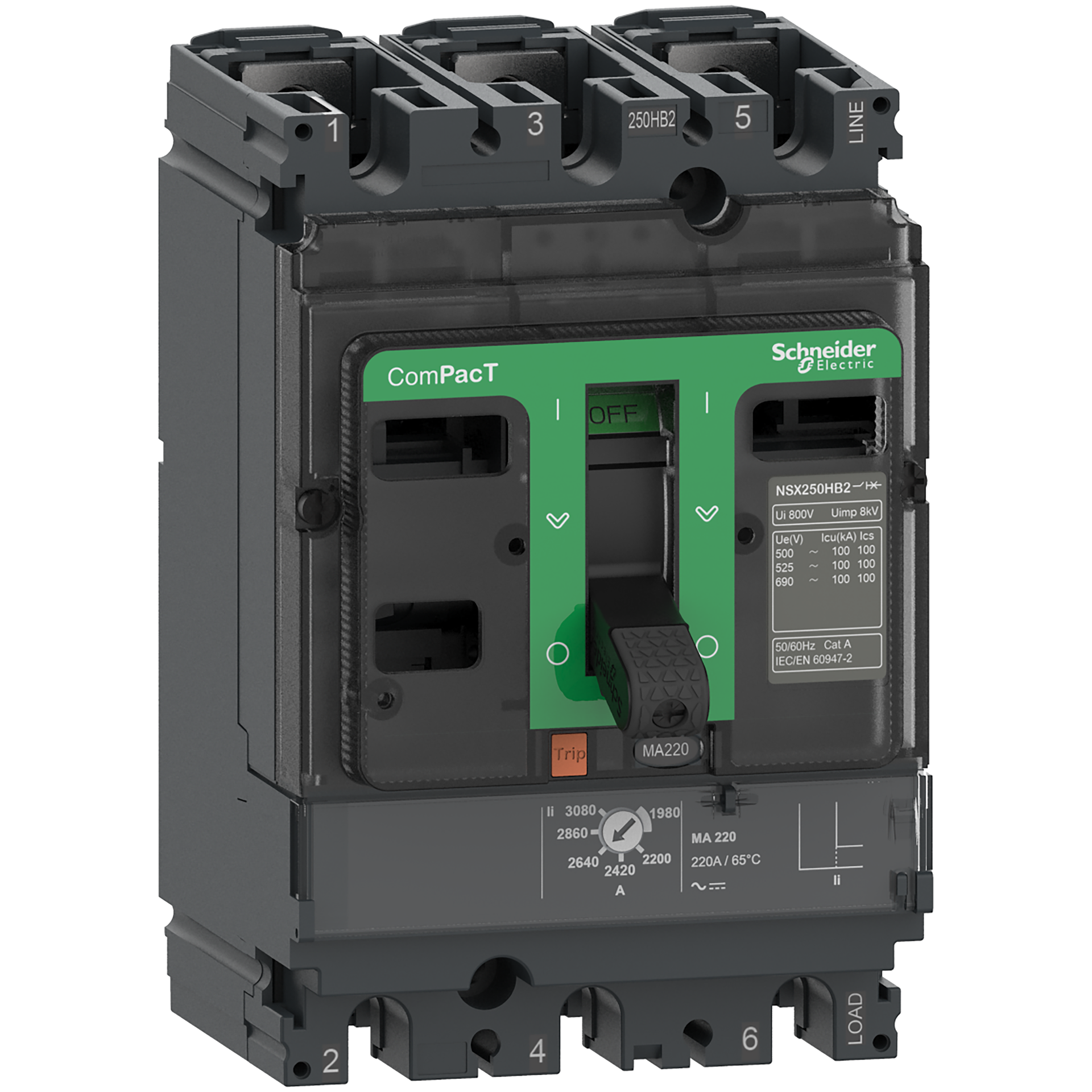 Kompaktleistungsschalter ComPacT NSX100H mit MA12.5 3P3D 12.5A, 70kA/415V AC