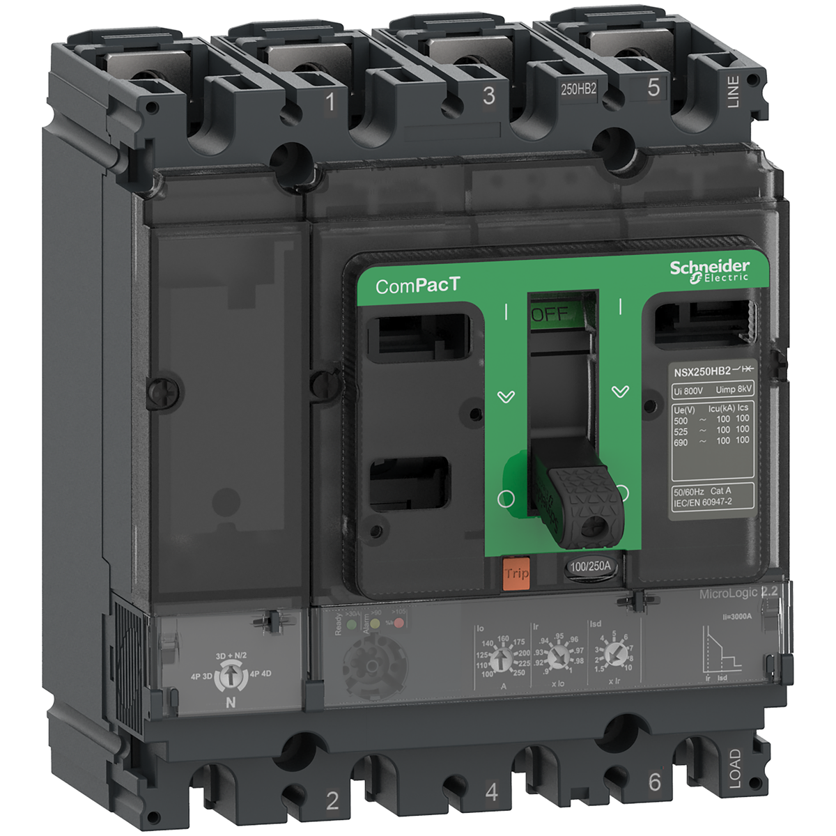 Kompaktleistungsschalter ComPacT NSX250F mit Micrologic 2.2 4P4D 36-100A,36kA/415V AC