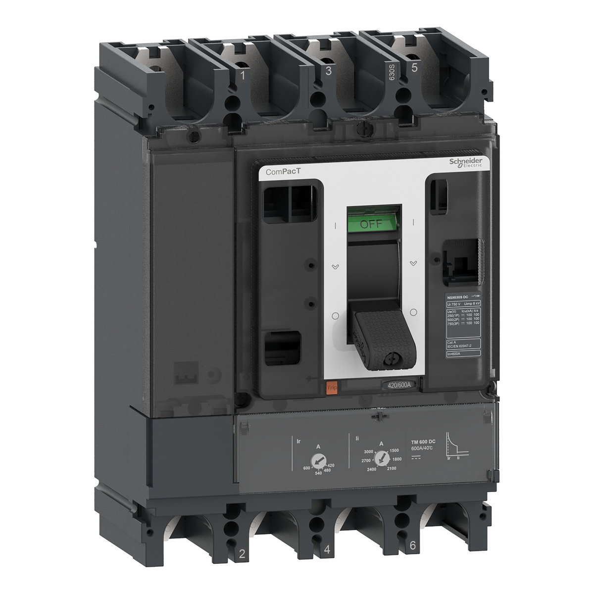 Kompaktleistungsschalter ComPacT NSX630F mit TM-DC 500A 4P 36kA/750 VDC