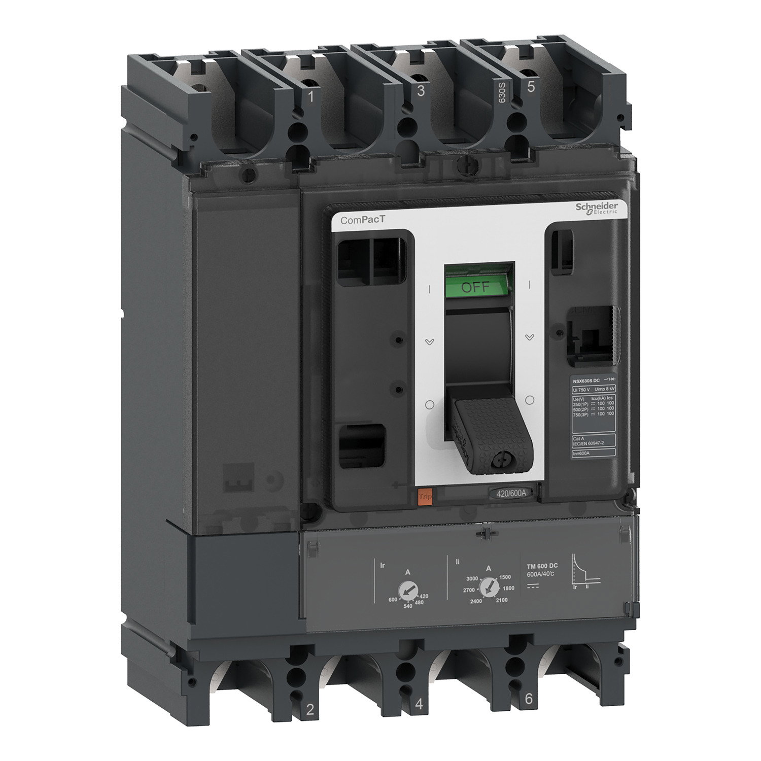 Kompaktleistungsschalter ComPacT NSX630F mit TM-DC 500A 4P 36kA/750 VDC
