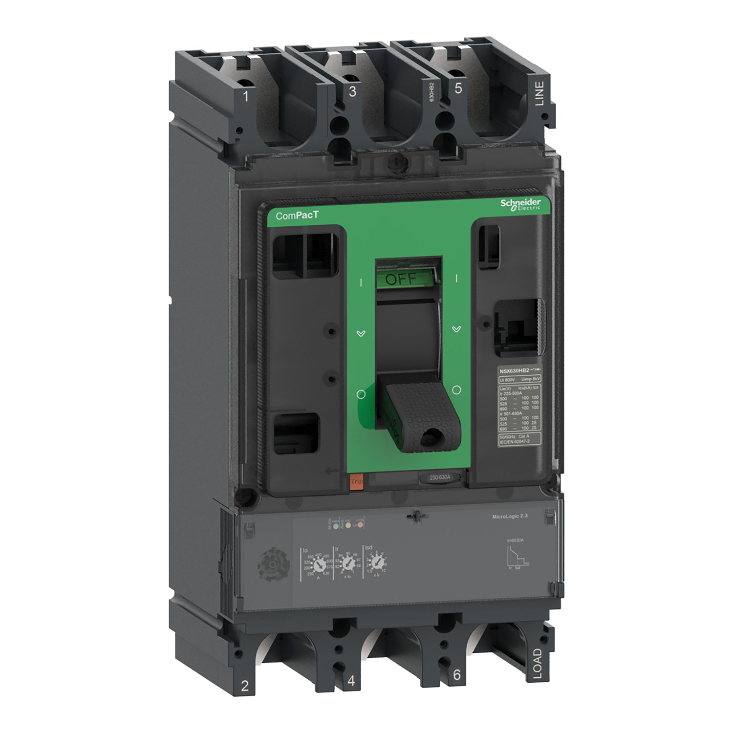 Kompaktleistungsschalter ComPacT NSX630R mit Micrologic 2.3 3P3D 630 A, 200kA/415V AC