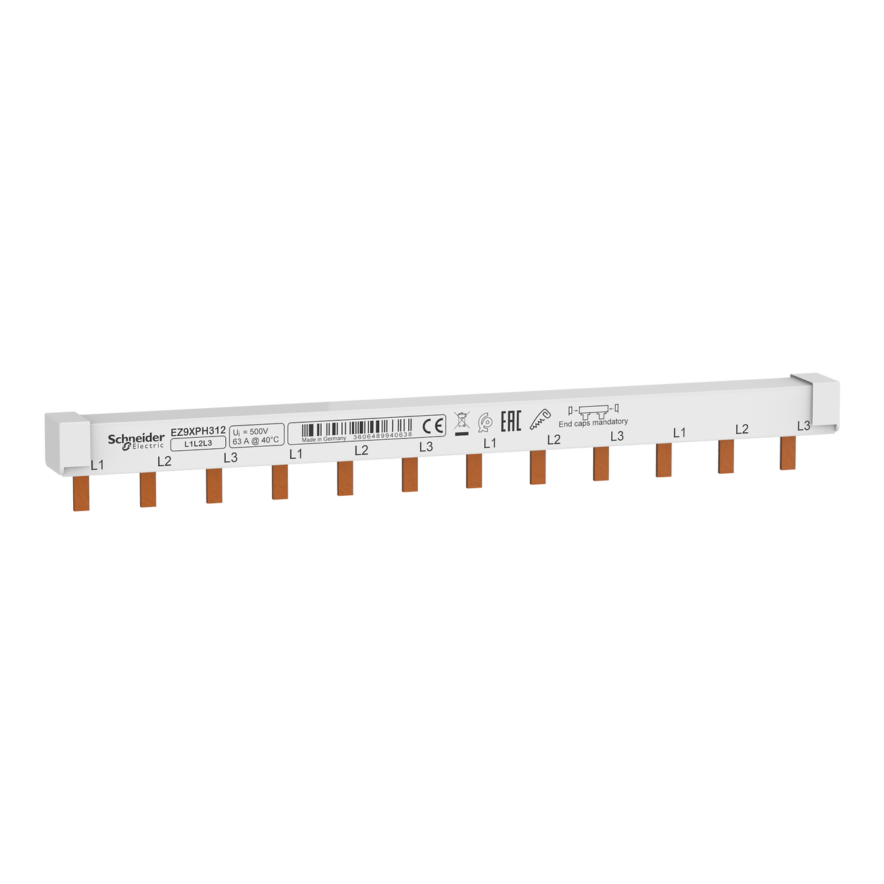 Phasenschiene Steg 3P 12 Module 63A