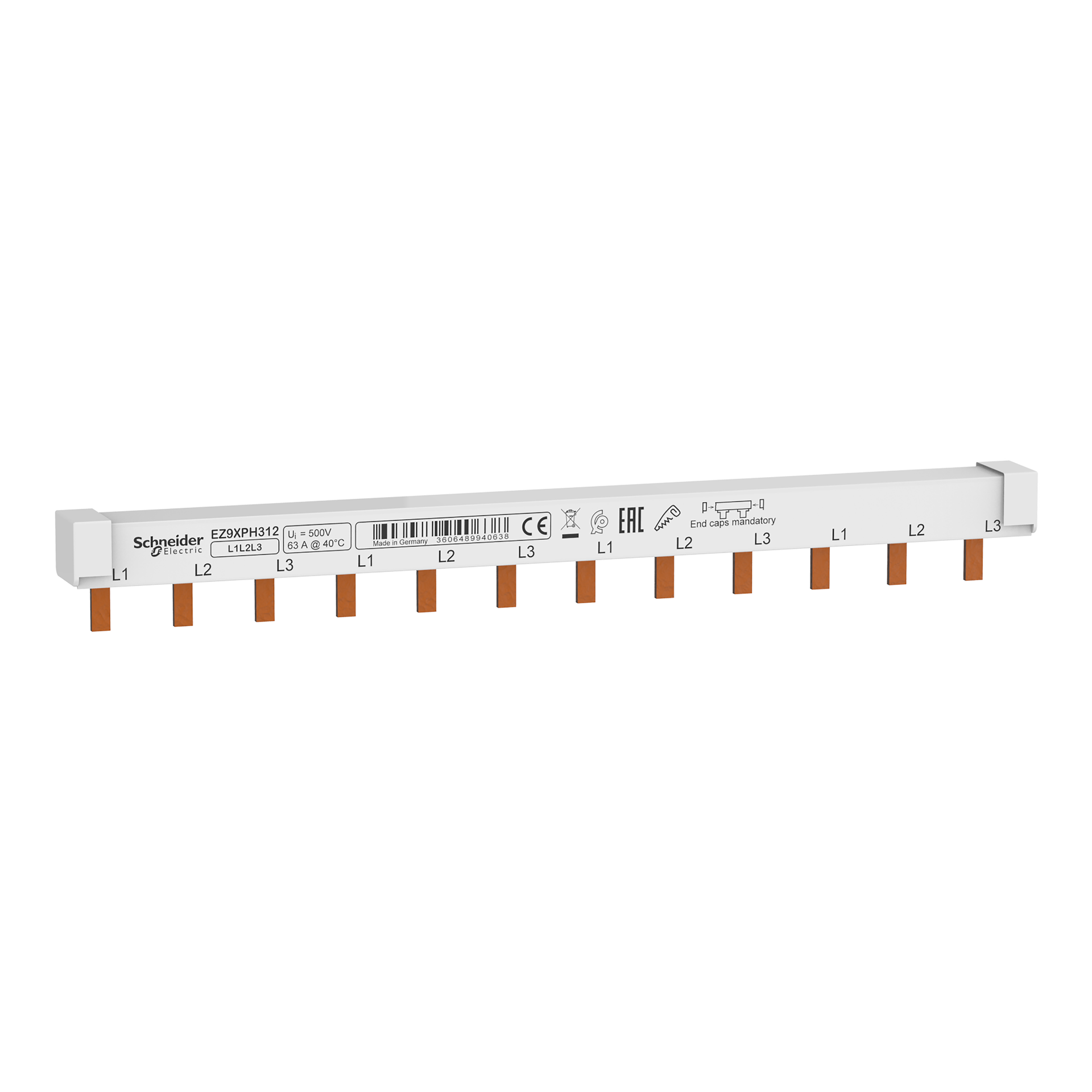 Phasenschiene Steg 3P 12 Module 63A