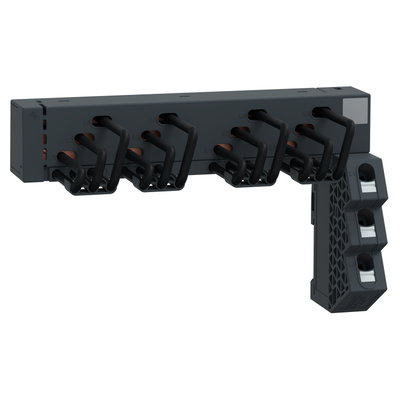 Drehstrom-Sammelschienensystem, 63A, 4 Abgangsstellen, Einspeisung rechts, 45mm Abstand