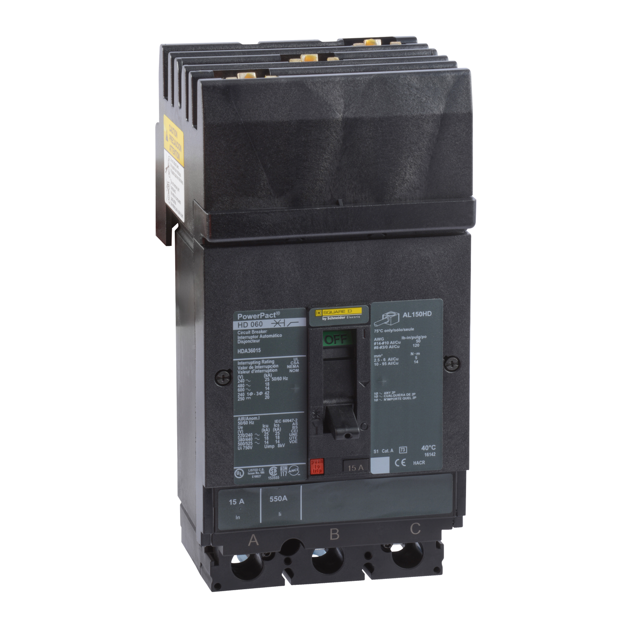 Kompaktleistungsschalter PowerPacT H I-Line, TMD 15A, 3P, 14kA/600V AC