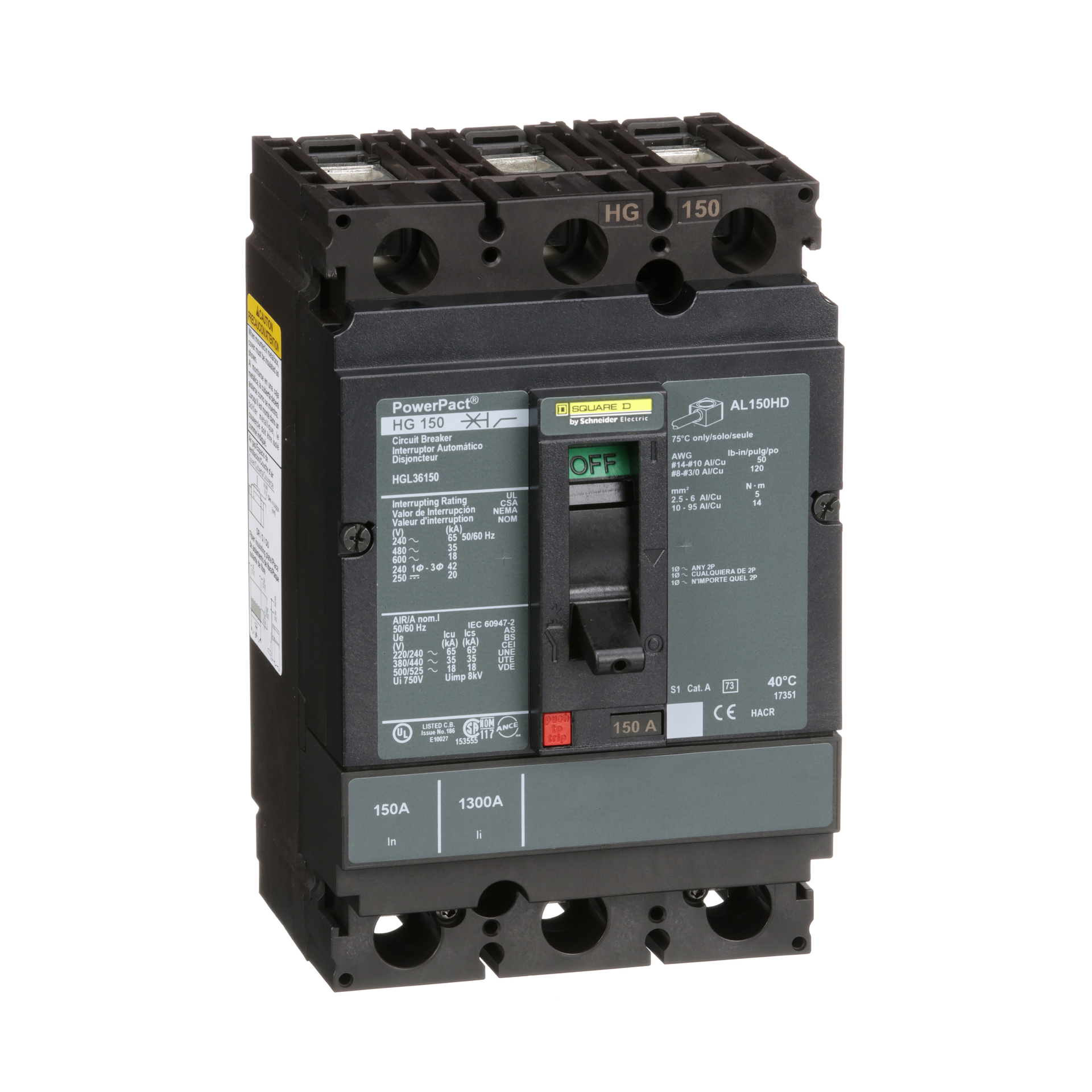 Kompaktleistungsschalter PowerPacT H, TMD 150A, 3P, 18kA/600V AC