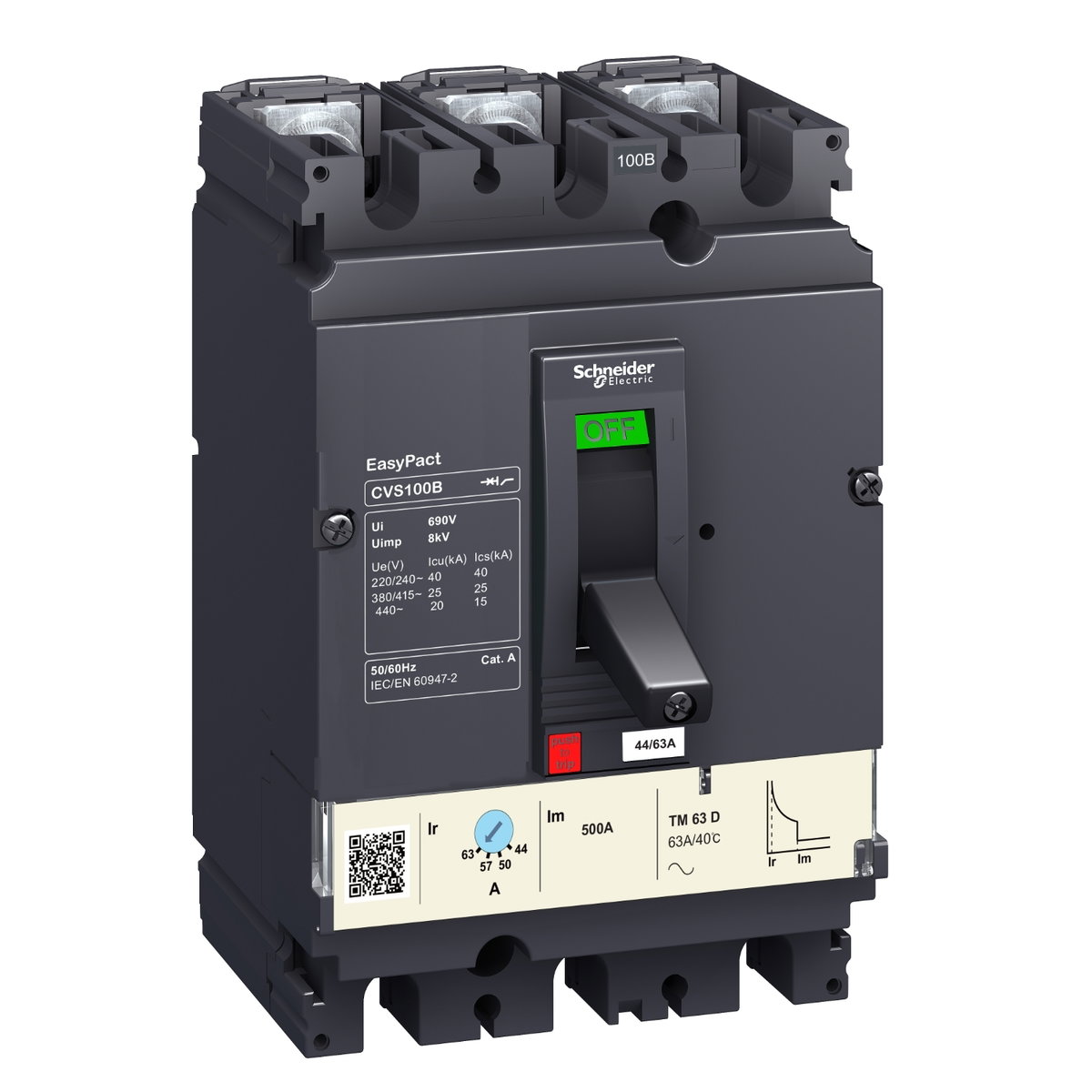 EasyPact CVS100B Leistungsschalter, 25 kA bei 415 VAC, 3P 3d, TM-D 63 A Auslöser – Bild 2 von 7
