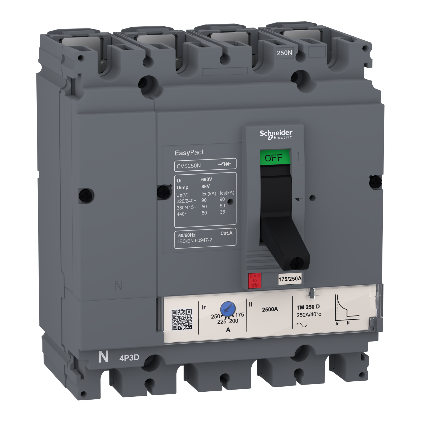 Leistungsschalter EasyPact CVS100N, 50kA bei 415VAC, 16A, TM-D Auslöser, 4P3d