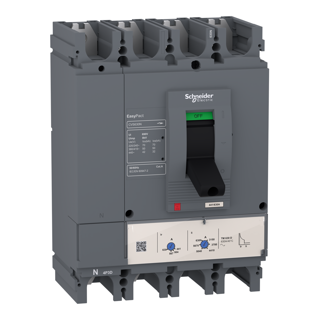EasyPact CVS400N Leistungsschalter, 50 kA bei 415 VAC, 4P 3d, TM-D 400 A Auslöser