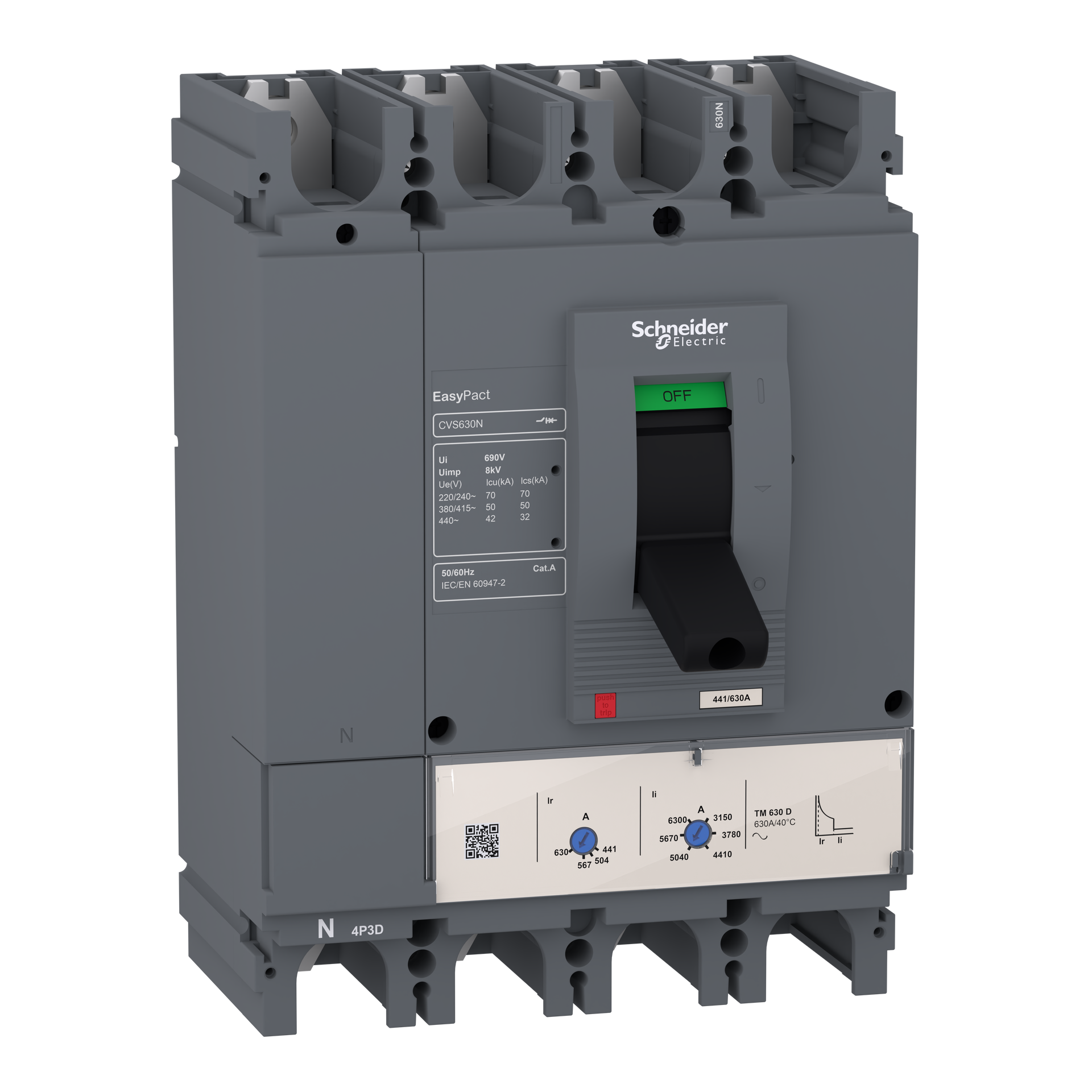 EasyPact CVS400N Leistungsschalter, 50 kA bei 415 VAC, 4P 3d, TM-D 400 A Auslöser