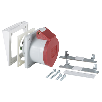 3-Phasen CEE-Steckd. CEE 416-6, 440V/16A rot, inkl.Rahmen Etikettenf. 5x 2,5mm²