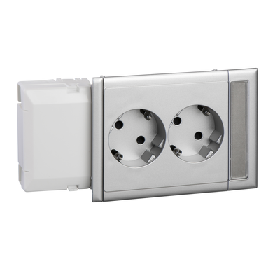 Doppelsteckdose mit Schriftfeld &quot push in&quot  f Kanaleinbau CYB-PS Aluminiumeffekt