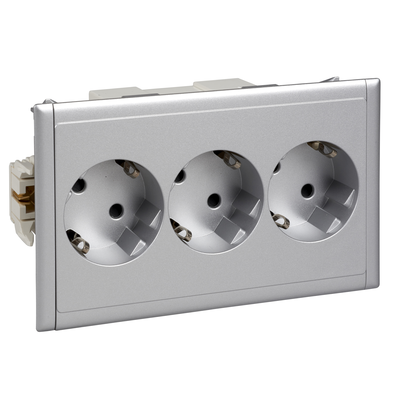 Schukosteckdose 3-fach, 16A/250V, Klemmen 5x2,5qmm, RAL 9010, Etikettenfenster