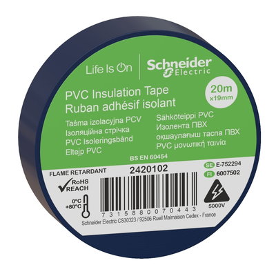 PVC Isolierband B=19mm, Länge: 20m, Farbe: blau, (VPE=8 Rollen)