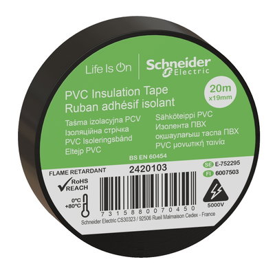 PVC Isolierband B=19mm, Länge: 20m, Farbe: schwarz, (VPE=8 Rollen)