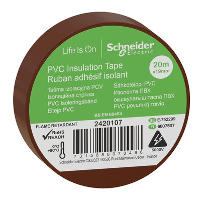 PVC Isolierband B=19mm, Länge: 20m, Farbe: braun, (VPE=8 Rollen)
