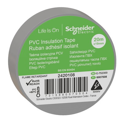 PVC Isolierband B=19mm, Länge: 20m, Farbe: grau, (VPE=8 Rollen)