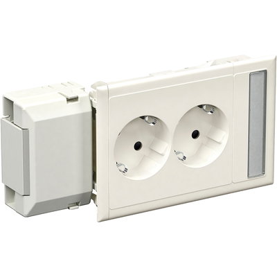 Doppelsteckdose mit Schriftfeld fuer Kanaleinbau CYB-PS weiss RAL 9010